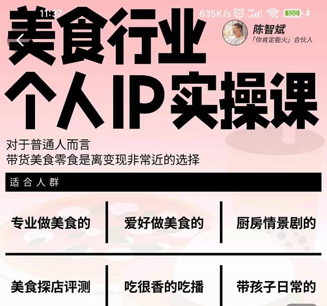 美食行业个人IP实操课，对于普通人而言，带货美食零食是离变现非常近的选择-安哥网络创业副业