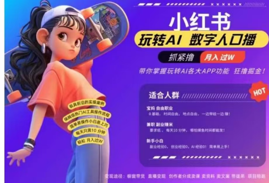 小红书数字人暴力起号，AI改写文案，流量火爆月入破W轻松拿捏，再也不用费劲录口播-安哥网络创业副业
