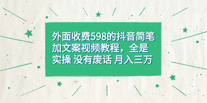 外面收费598抖音简笔加文案教程，全是实操 没有废话 月入三万（教程+资料）-安哥网络创业副业