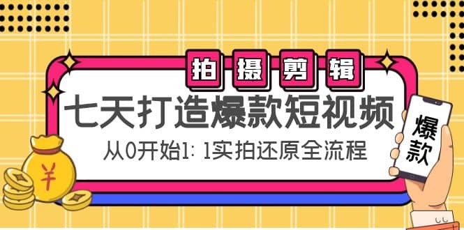 七天打造爆款短视频：拍摄+剪辑实操，从0开始1:1实拍还原实操全流程-安哥网络创业副业