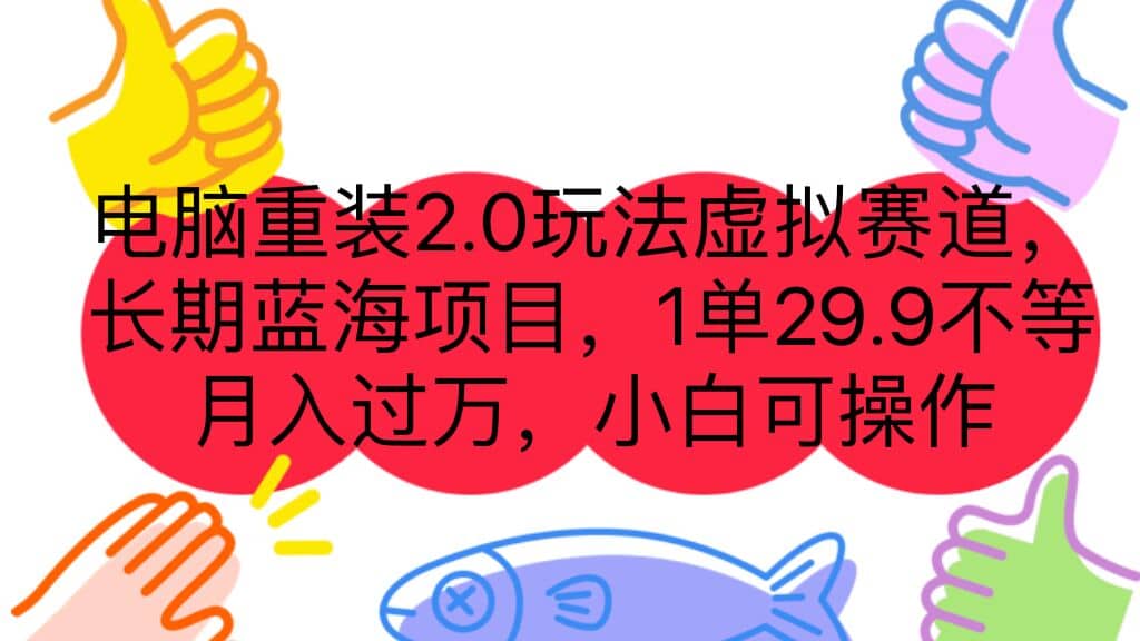 电脑重装2.0玩法虚拟赛道，长期蓝海项目 一单29.9不等 月入过万 小白可操作-安哥网络创业副业
