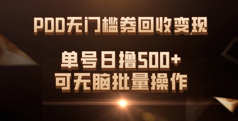 PDD无门槛券回收变现，单号日撸500+，可无脑-安哥网络创业副业