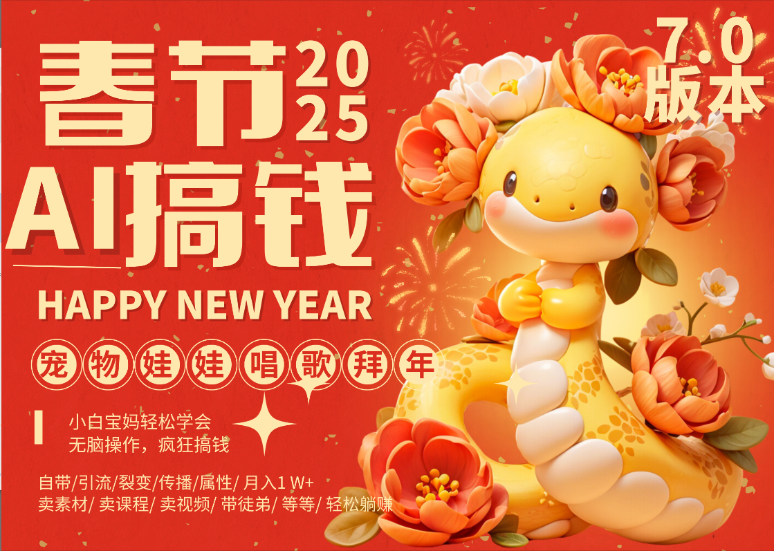 AI春节搞钱7.0升级版 蝴蝶号超火爆萌宠唱歌拜年  AI一键制作 批量出内容   春节做轻松躺赚 每日轻松十分钟  月赚米1W+  抓紧冲！可做视频 可卖素材只带小白和宝妈！-安哥网络创业副业