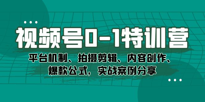 视频号0-1特训营：平台机制、拍摄剪辑、内容创作、爆款公式，实战案例分享-安哥网络创业副业