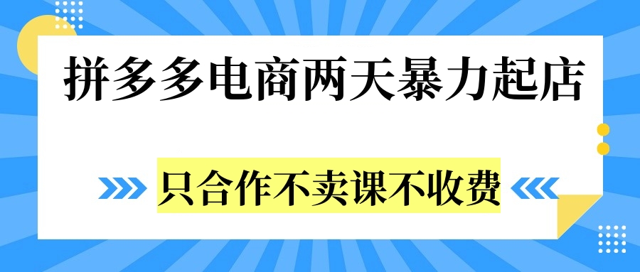 拼多多两天暴力起店，只合作不卖课不收费-安哥网络创业副业