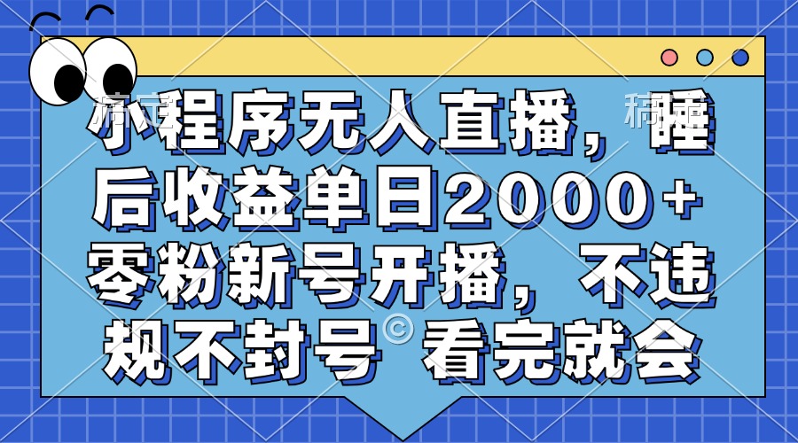 小程序无人直播，睡后收益单日2000+ 零粉新号开播，不违规不封号 看完就会-安哥网络创业副业