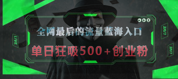 全网最后的流量蓝海入口，半小时引流50+创业粉，单日狂吸500+创业粉-安哥网络创业副业