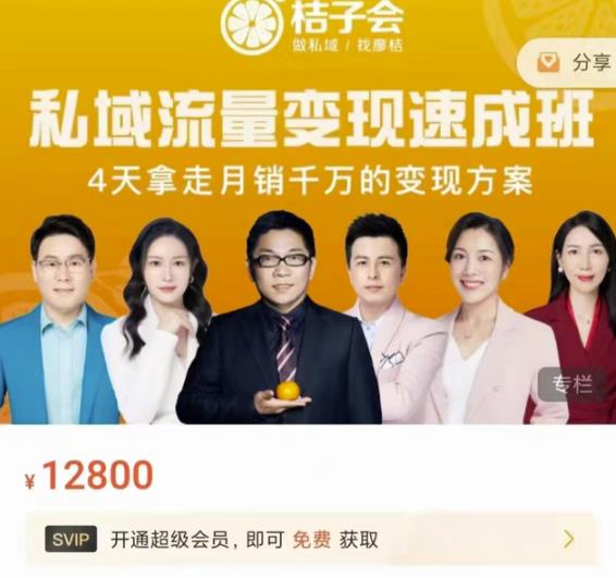 桔子会·私域流量变现速成班，4天拿走月销千万的变现方案 价值12800元-安哥网络创业副业