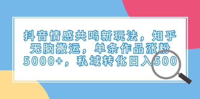 抖音情感共鸣新玩法，知乎无脑搬运，单条作品涨粉5000+，私域转化日入500-安哥网络创业副业