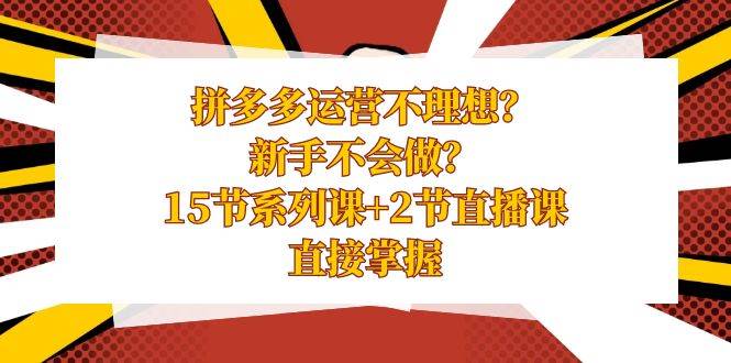 拼多多运营不理想？新手不会做？15节系列课+2节直播课，直接掌握-安哥网络创业副业