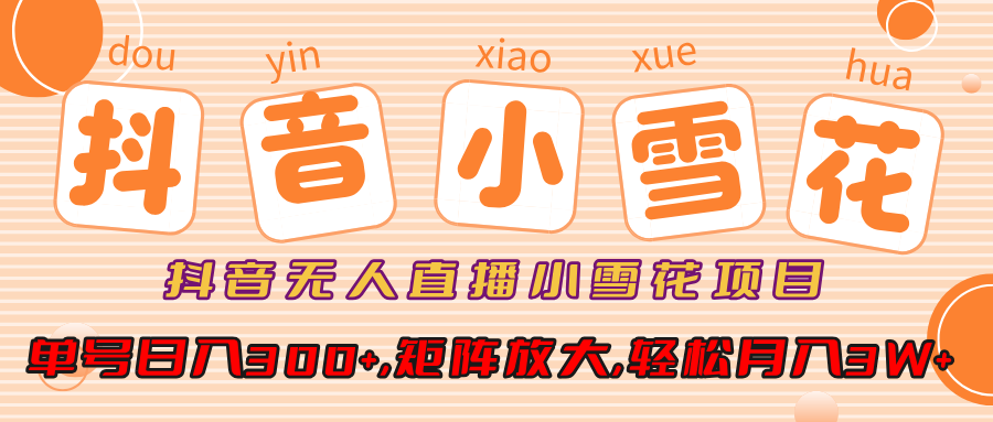 抖音无人直播，小雪花项目，单号日入300+,矩阵放大,轻松月入3W+-安哥网络创业副业