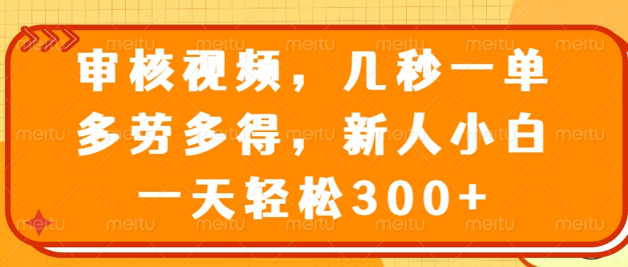审核视频项目，几秒一单，多劳多得，新人小白一天轻松300+-安哥网络创业副业