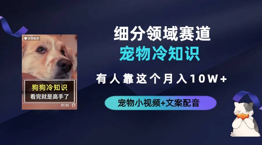 不起眼的抖音细分赛道-宠物冷知识，一段宠物视频配文案，有人靠这个月入10w-安哥网络创业副业