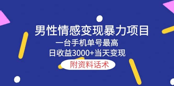 男性情感变现暴力项目，一台手机当天变现，附资料话术-安哥网络创业副业