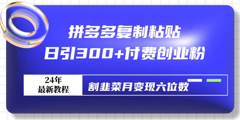 拼多多复制粘贴日引300+付费创业粉，割韭菜月变现六位数最新教程！-安哥网络创业副业
