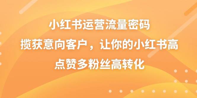 小红书运营流量密码，揽获意向客户，让你的小红书高点赞多粉丝高转化-安哥网络创业副业