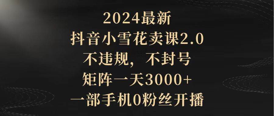 2024最新抖音小雪花卖课2.0 不违规 不封号 矩阵一天3000+一部手机0粉丝开播-安哥网络创业副业
