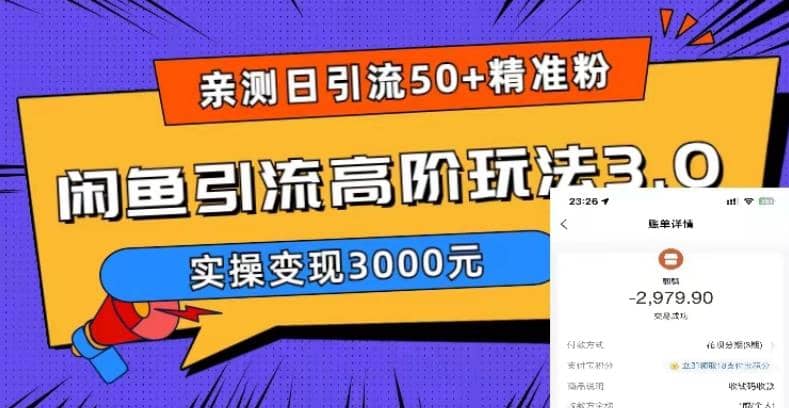 实测日引50+精准粉，闲鱼引流高阶玩法3.0，实操变现3000元-安哥网络创业副业