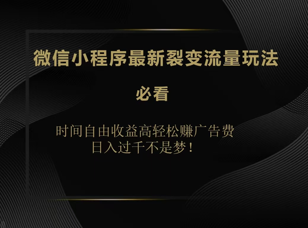 微信小程序最新裂变流量玩法，时间自由收益高轻松赚广告费，日入200-500+-安哥网络创业副业