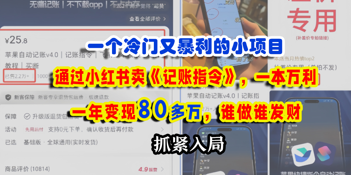 一个冷门又暴利的小项目，通过小红书卖《记账指令》，一本万利，一年变现80多万，谁做谁发财-安哥网络创业副业