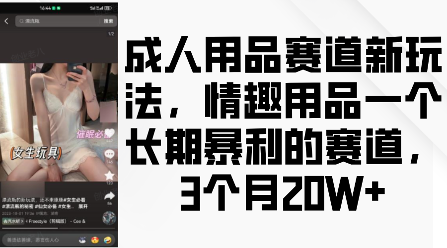 情趣用品一个长期暴利的赛道，成人用品赛道新玩法，3个月20W+-安哥网络创业副业