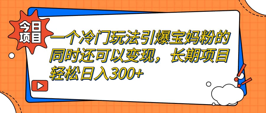 一个冷门玩法引爆宝妈粉的同时还可以变现，长期项目轻松日入300+-安哥网络创业副业