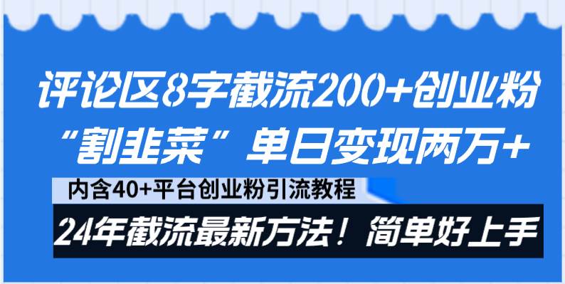 评论区8字截流200+创业粉“割韭菜”单日变现两万+24年截流最新方法！-安哥网络创业副业