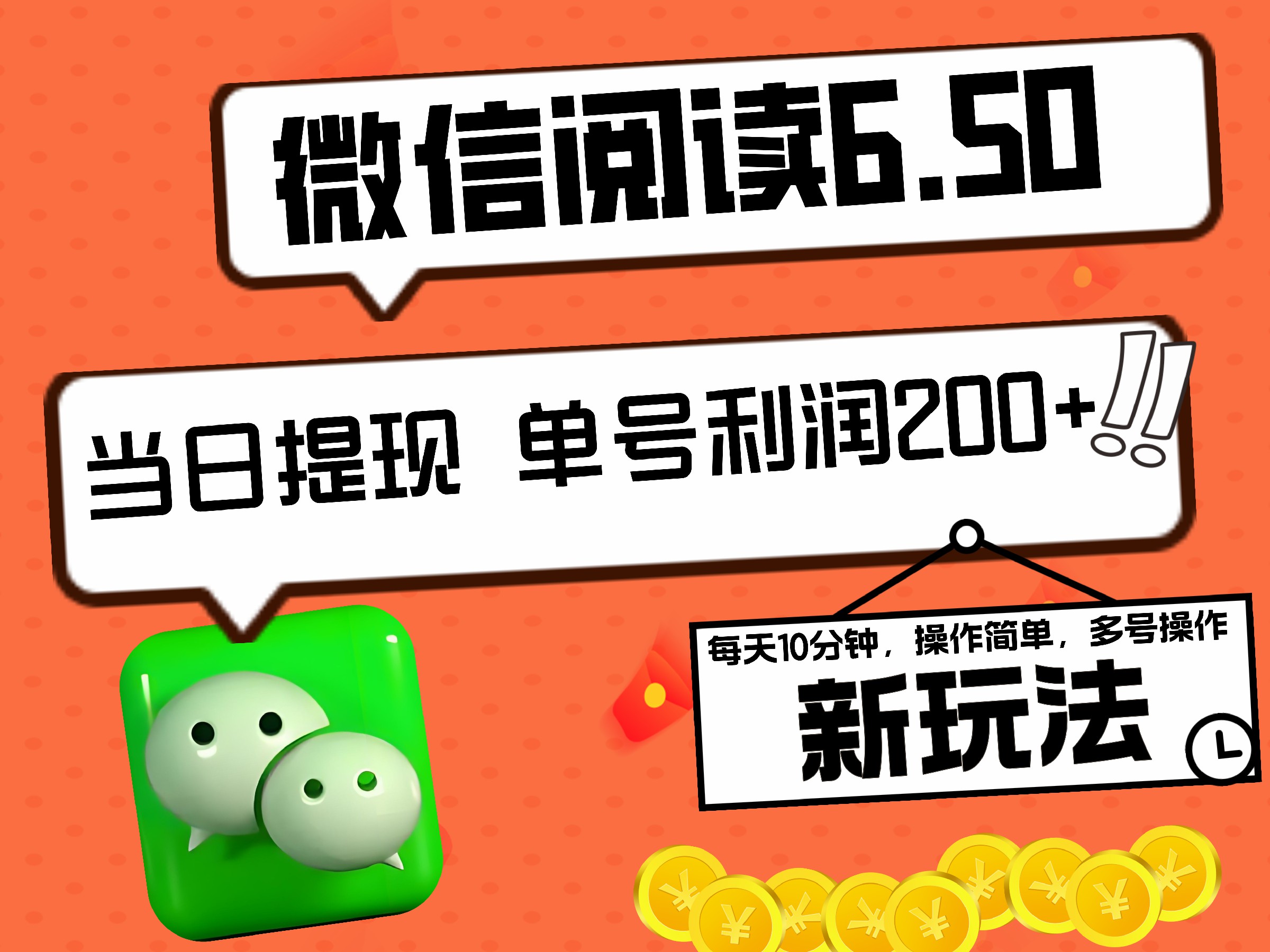 2024最新微信阅读6.50新玩法，5-10分钟 日利润200+，0成本当日提现，可矩阵多号操作-安哥网络创业副业