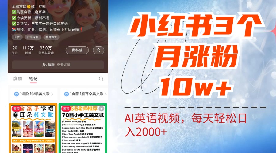 小红书三个月涨粉10W！AI英语视频0成本制作，每天轻松日入2000+-安哥网络创业副业