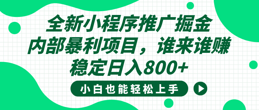 全新小程序推广掘金，内部暴利项目，小白轻松上手，稳定日入800+-安哥网络创业副业