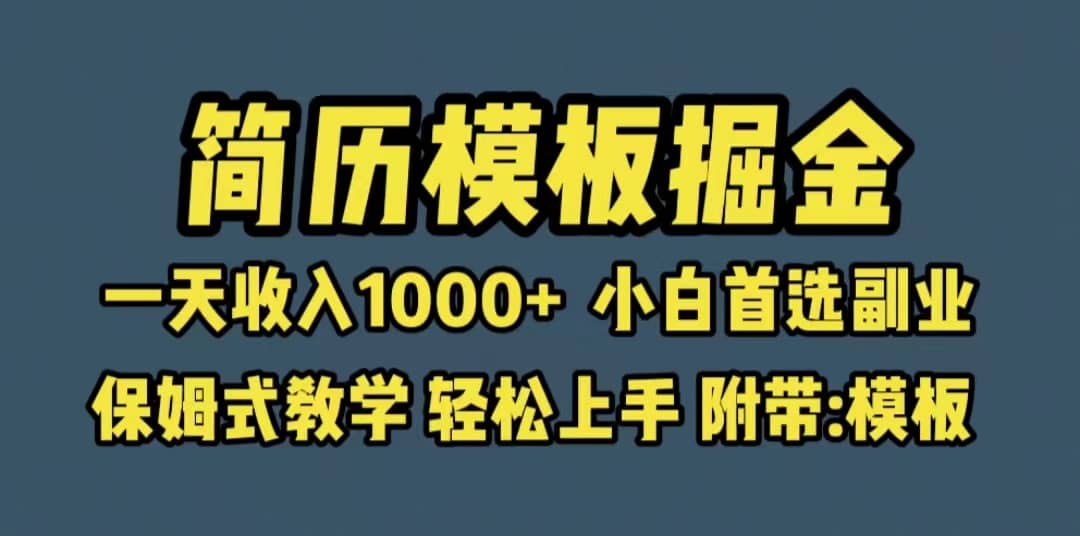 靠简历模板赛道掘金，一天收入1000+小白首选副业，保姆式教学（教程+模板）-安哥网络创业副业