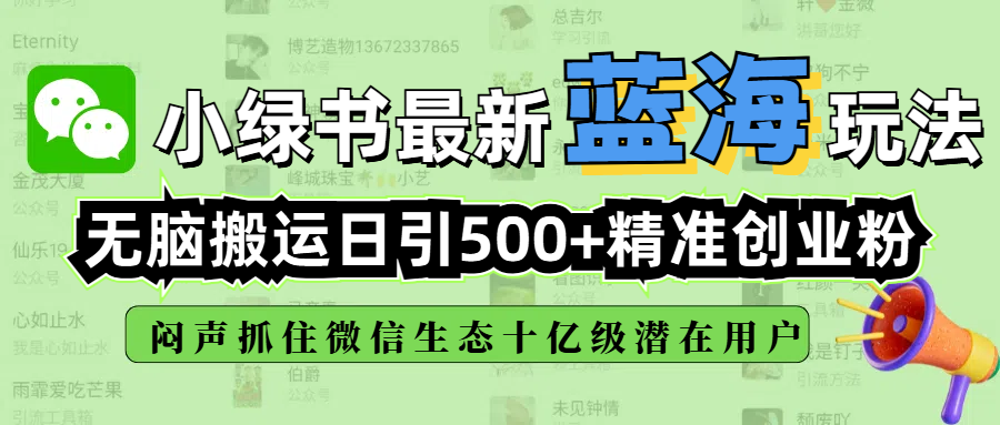 小绿书最新蓝海玩法，无脑搬运日引500+精准创业粉，闷声抓住微信生态十亿级潜在用户-安哥网络创业副业