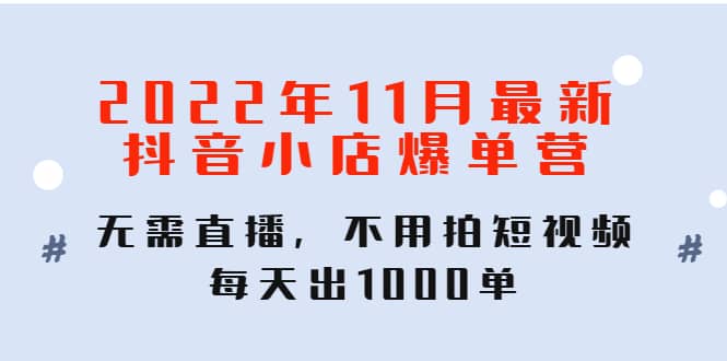 2022年11月最新抖音小店爆单训练营：无需直播，不用拍短视频，每天出1000单-安哥网络创业副业
