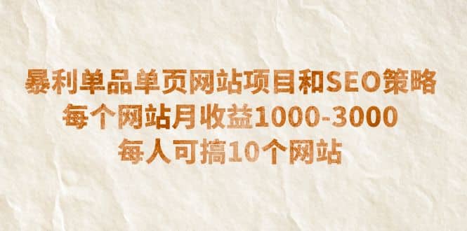 暴利单品单页网站项目和SEO策略 每个网站月收益1000-3000 每人可搞10个-安哥网络创业副业