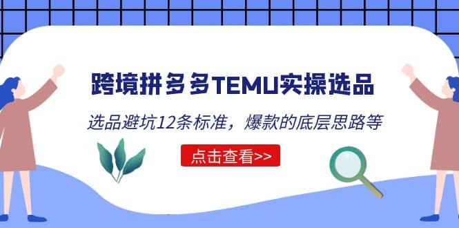 跨境拼多多TEMU实操选品运营方法，选品避坑12条标准，爆款的底层思路等-安哥网络创业副业