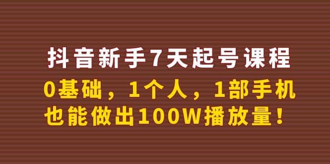 抖音新手7天起号课程：0基础，1个人，1部手机，也能做出100W播放量-安哥网络创业副业