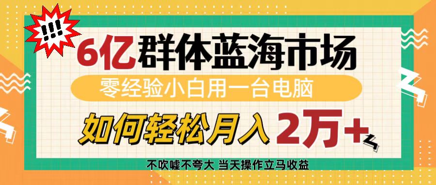 6亿群体蓝海市场，零经验小白用一台电脑，如何轻松月入2万+-安哥网络创业副业