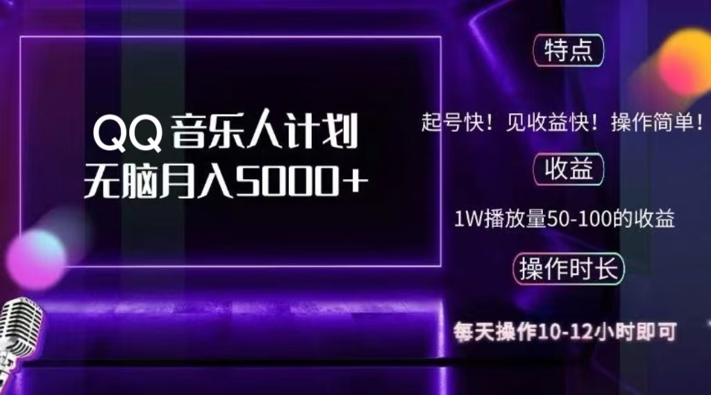 2024 QQ音乐人计划，轻松月入5000+，纯无脑操作，可批量放大操作-安哥网络创业副业
