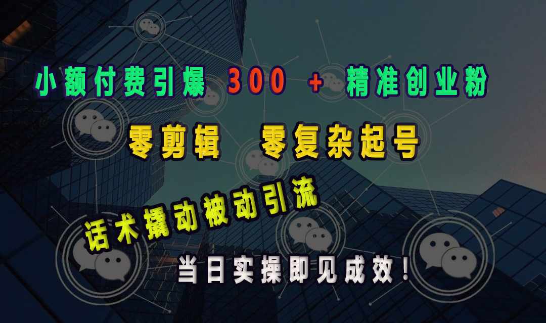 小额付费引爆 300 + 精准创业粉，零剪辑、零复杂起号，话术撬动被动引流，当日实操即见成效！-安哥网络创业副业
