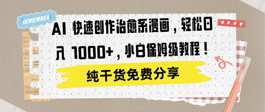 AI 快速创作治愈系漫画，轻松达成日入 1000+，小白保姆级教程！-安哥网络创业副业