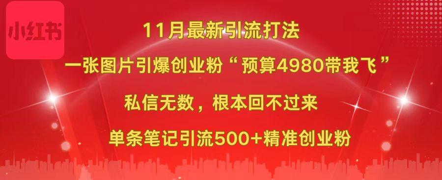 小红书11月最新图片打法，一张图片引爆创业粉“预算4980带我飞”，私信无数，根本回不过来，单条笔记引流500+精准创业粉-安哥网络创业副业