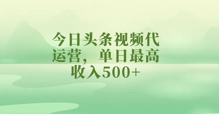 今日头条视频代运营，单日最高收入500+-安哥网络创业副业