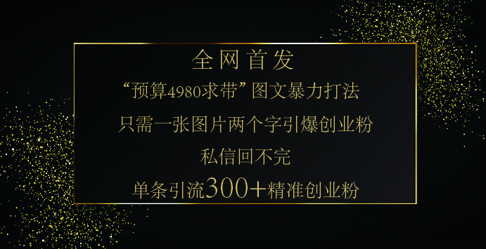 小红书，“预算 4980 带我飞” 的神奇图片引流法，堪称涨粉核武器！只需一张图，就能单条笔记凭借此方法，轻松引流 300 + 精准创业粉！-安哥网络创业副业