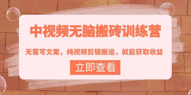 中视频无脑搬砖训练营：无需写文案，纯视频剪辑搬运，就能获取收益-安哥网络创业副业