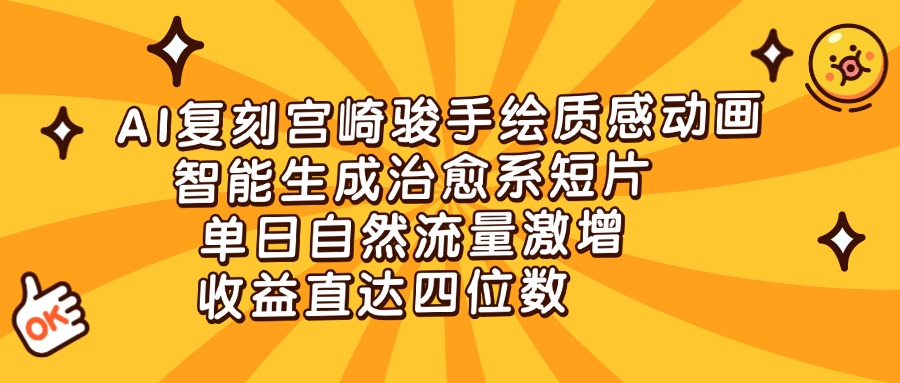 AI复刻宫崎骏手绘质感动画，智能生成治愈系短片，单日自然流量激增，收益直达四位数-安哥网络创业副业