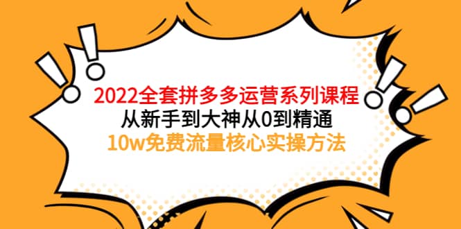 2022全套拼多多运营课程，从新手到大神从0到精通，10w免费流量核心实操方法-安哥网络创业副业