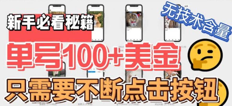 最新无脑只需不断点击按钮，单号100美金暴利项目，可批量操作-安哥网络创业副业