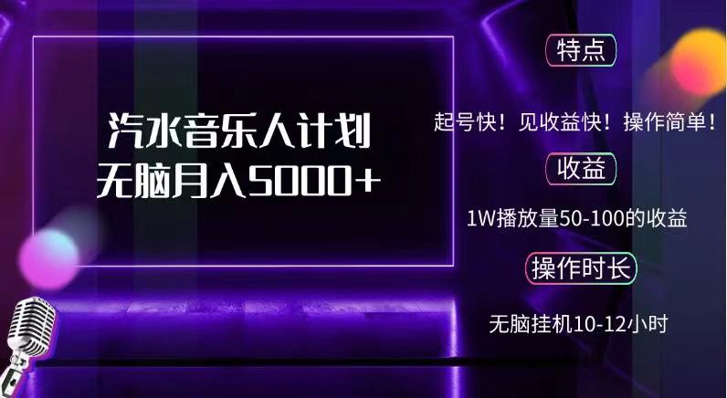 抖音汽水音乐人，计划无脑月入5000+-安哥网络创业副业