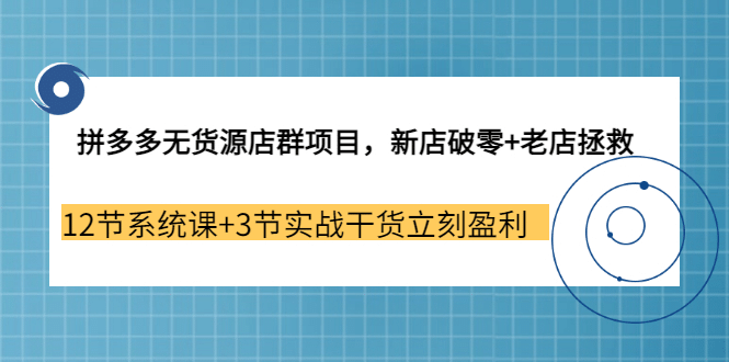 拼多多无货源店群项目，新店破零+老店拯救 12节系统课+3节实战干货立刻盈利-安哥网络创业副业