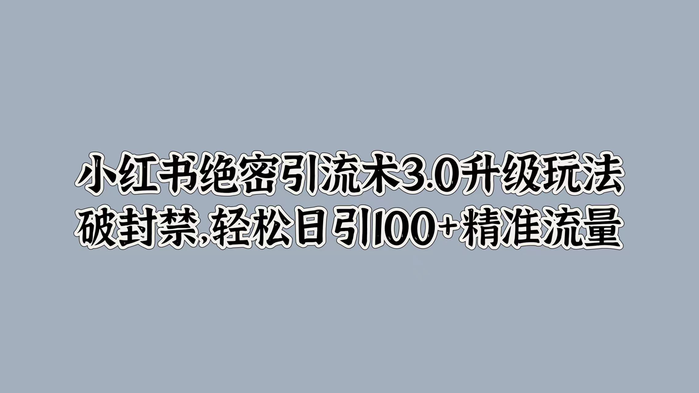 小红书绝密引流术3.0升级玩法，破封禁，轻松日引100+精准流量-安哥网络创业副业